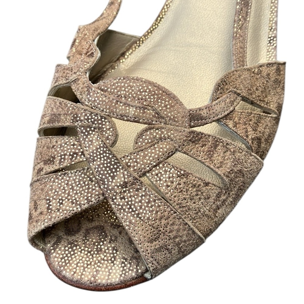 STUART WEITZMAN Metallic Gold Suede Animal Print Flats Sandals - Picture 12 of 16